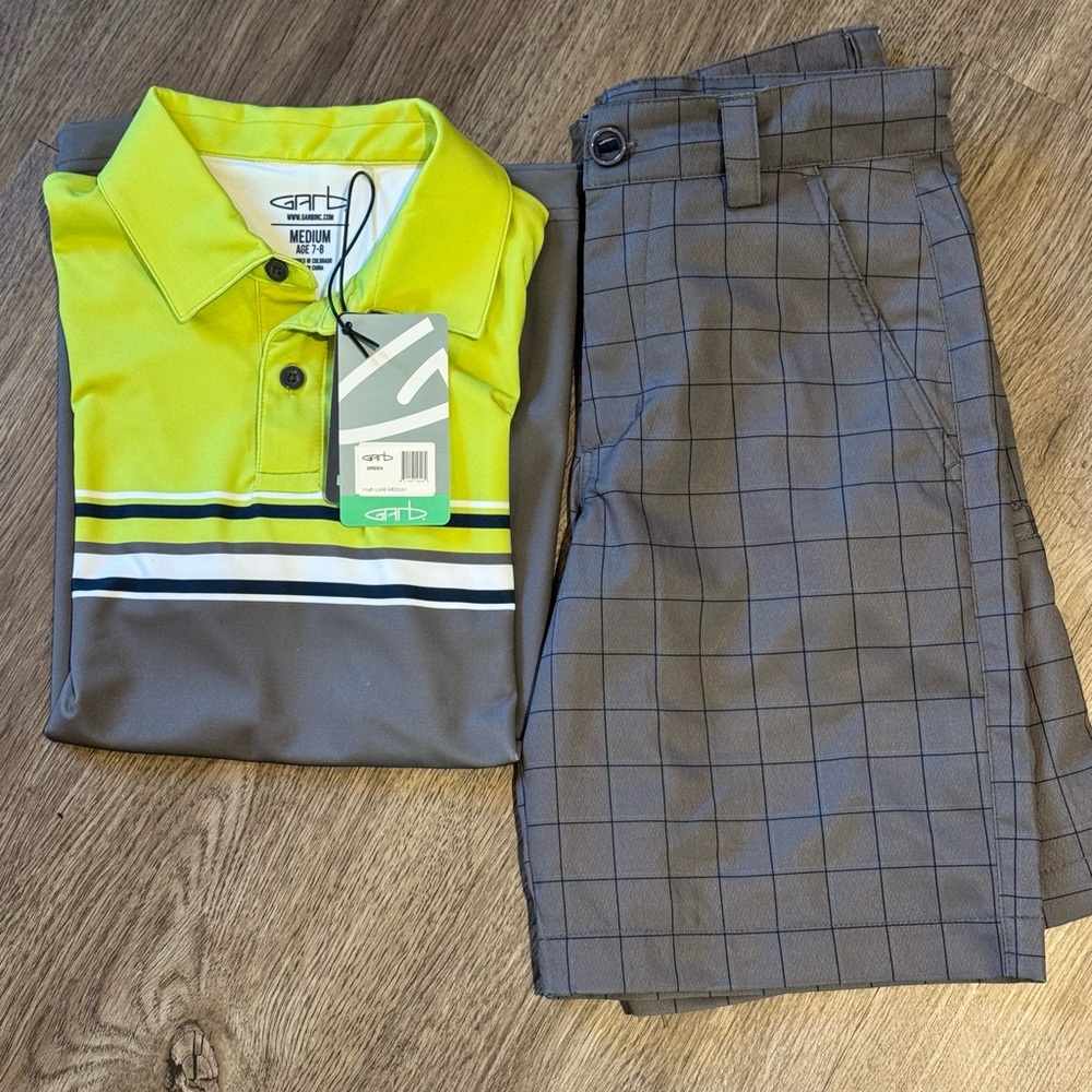 Garb NWT Youth Polo and Gray Checkered Golf Shorts